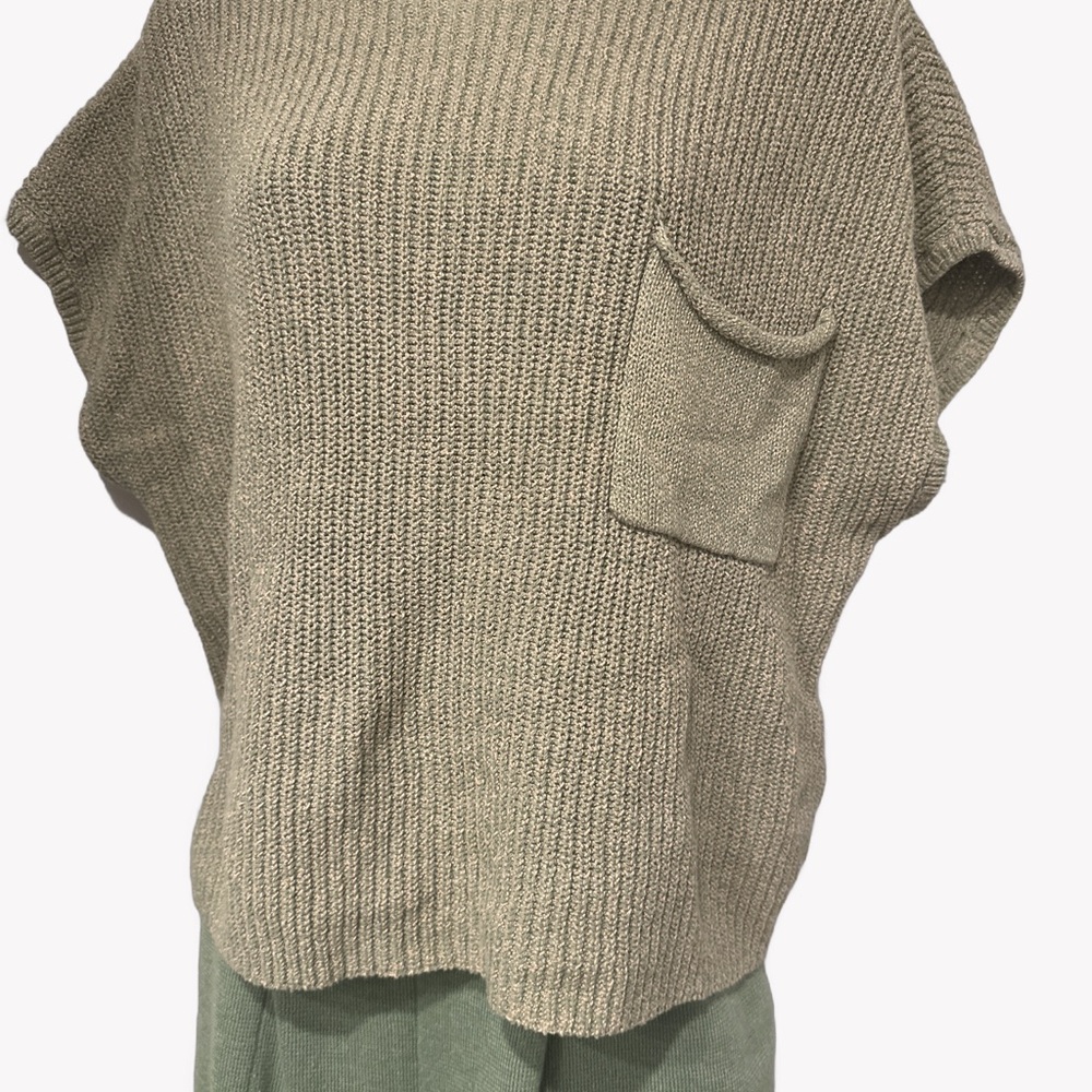Stylish Tan Knit Top and Green Pants Set